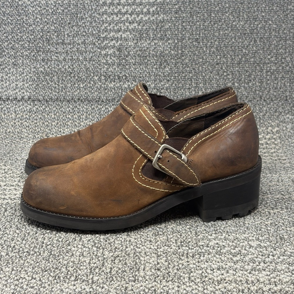 Nine West Vintage America Brown Leather Chunky Buckle Loafer Womens 8.5 Lug Sole